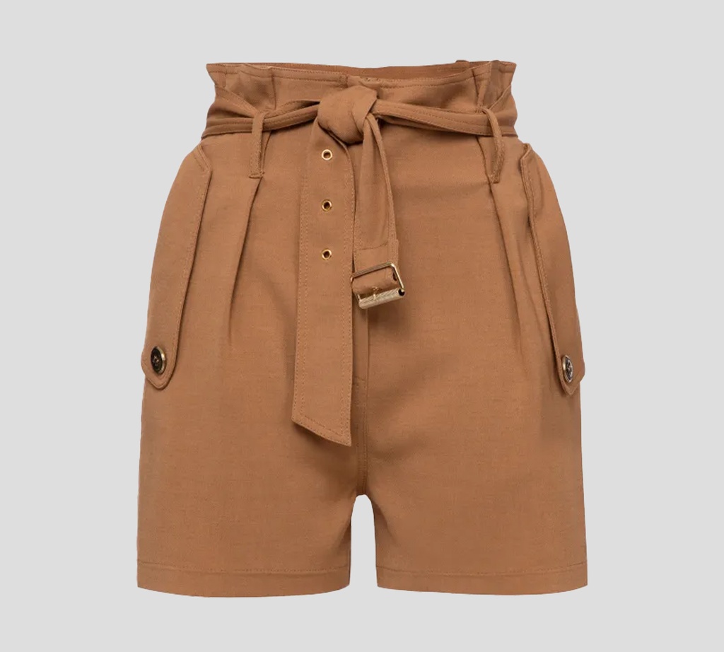 Elisabetta Franchi - SHORT CORTE ALTO CON CINTURÓN DE HEBILLA DORADA