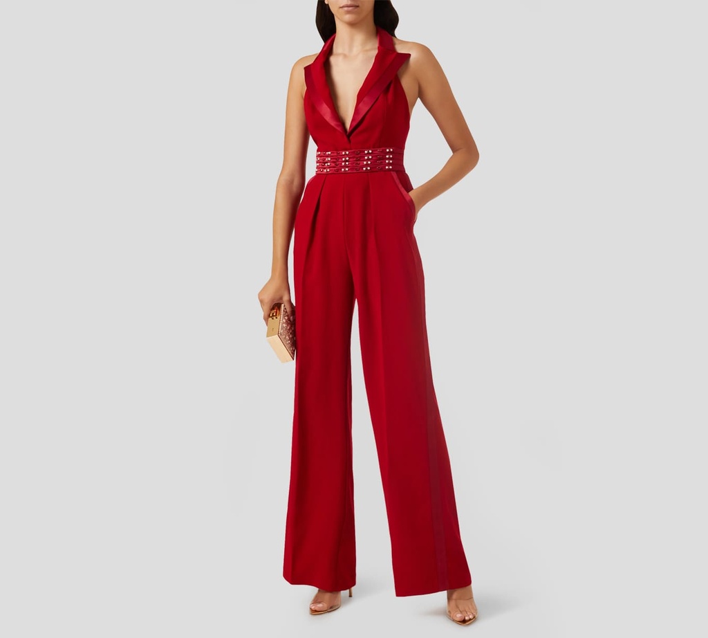 Elisabetta Franchi - ENTERIZO SIN MANGAS Y CON FAJÍN ADORNADO DE PEDRERÍA BORDADA