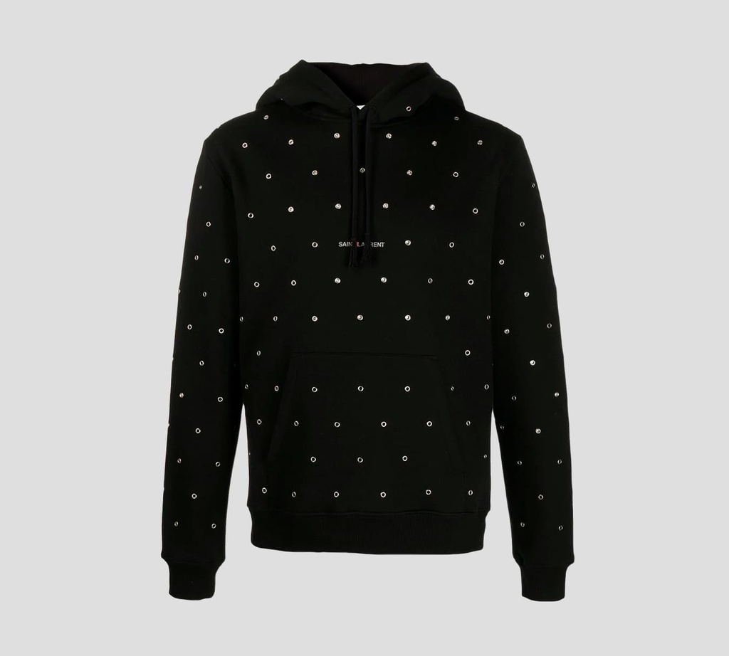 Saint Laurent - SWEATER HOODIE REMACHADO CON ARANDELAS