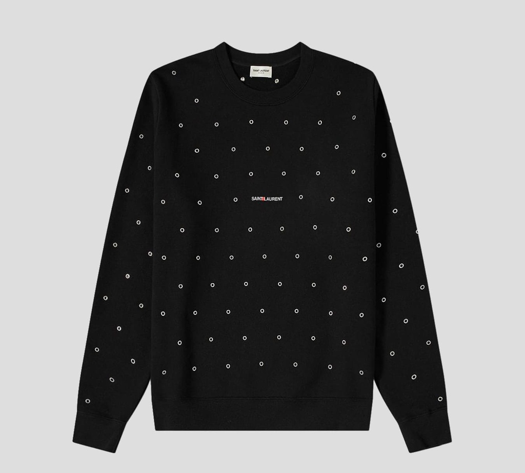 Saint Laurent - SWEATER CUELLO REDONDO REMACHADO CON ARANDELAS