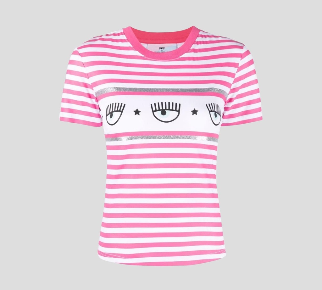 Chiara Ferragni - FRANELA MAXILOGO CON CUELLO REDONDO CON ESTAMPADO DE RAYAS ROSADAS