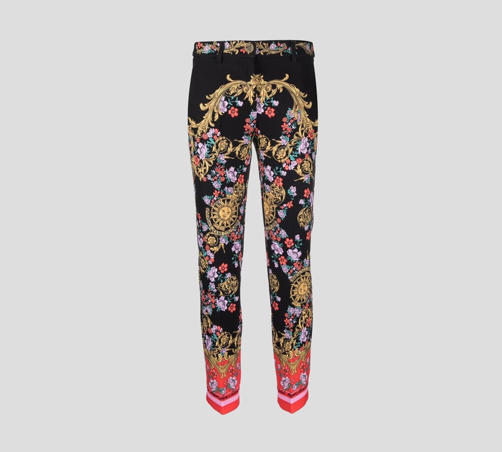 Versace Jeans Couture - PANTALÓN DE VESTIR CORTE CLÁSICO CON ESTAMPADO GARLAND FLOREADO Y RUEDOS ROJOS
