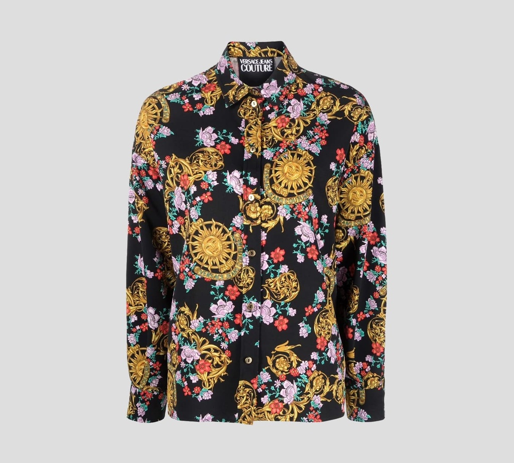 Versace Jeans Coutre - BLUSA MANGA LARGA ABOTONADA AL FRENTE CON ESTAMPADO GARLAND FLOREADO