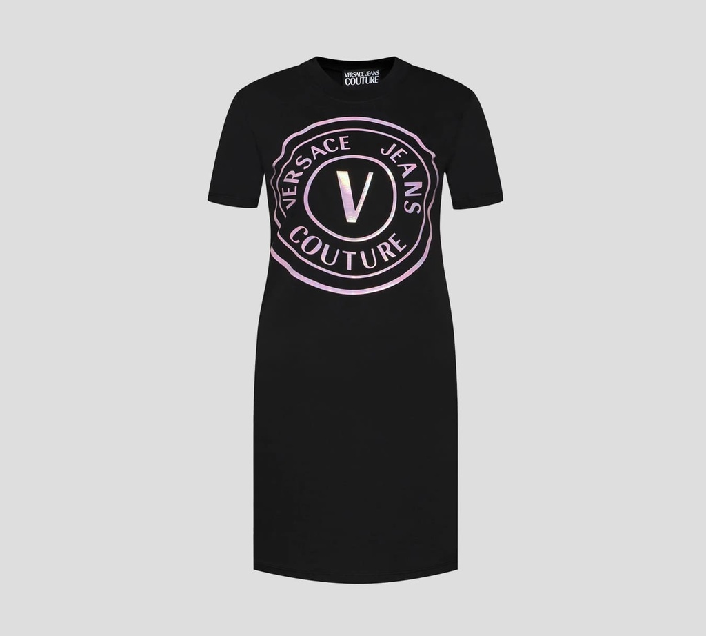 Versace Jeans Couture - VESTIDO DE ALGODÓN MANGA CORTA CON LOGO VJC FRONTAL TORNASOLADO