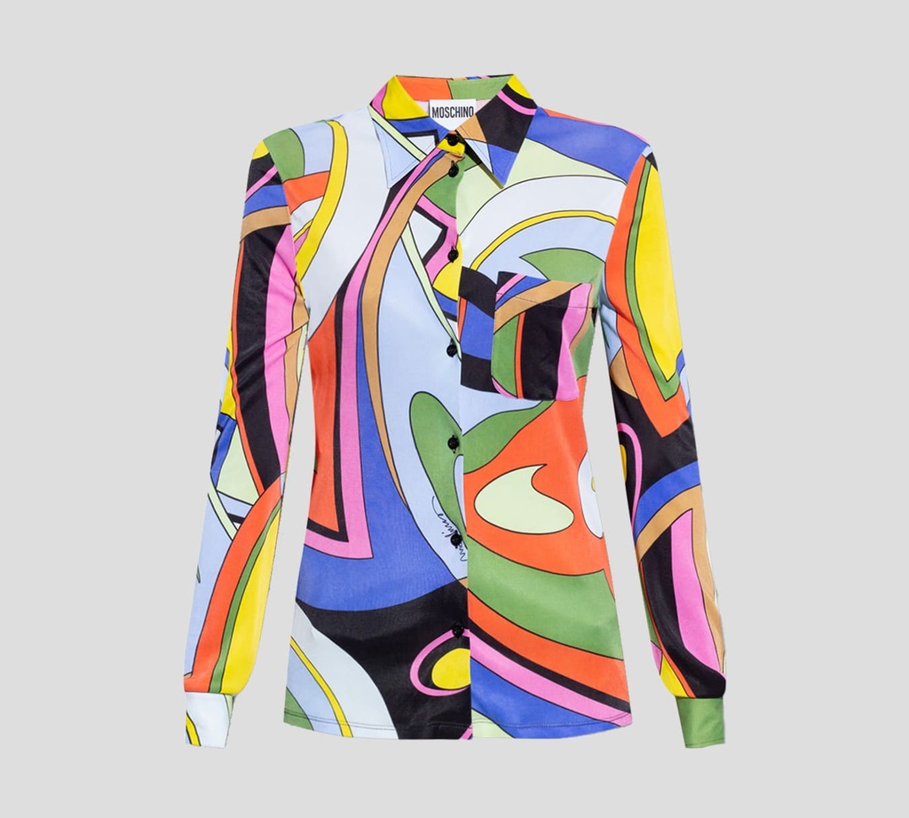 Moschino - BLUSA MANGA LARGA ABOTONADA CON ESTAMPADO MULTICOLOR