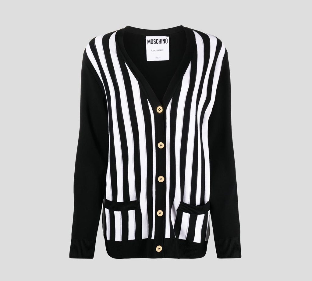 Moschino - CARDIGAN DE RAYAS VERTICALES "BLACK AND WHITE" CON DOBLE BOLSILLO FRONTAL