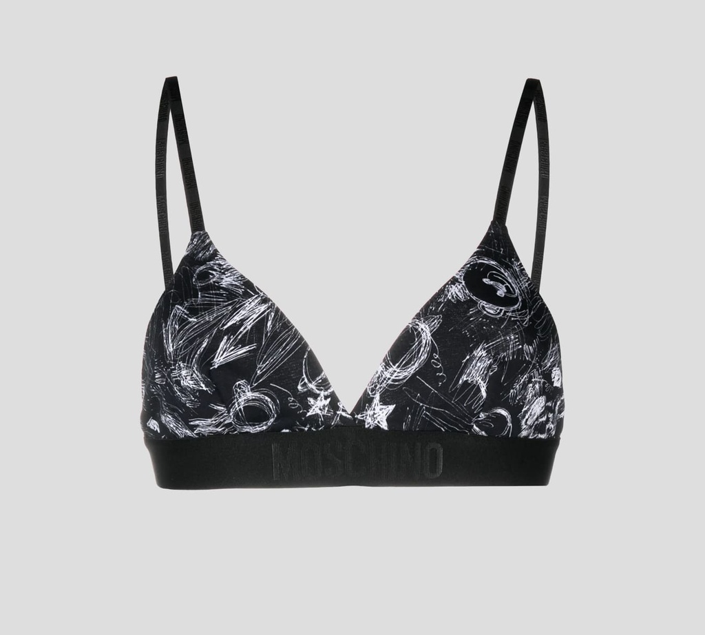 Moschino - BRALETTE CON BANDA ELÁSTICA BAJO EL BUSTO Y ESTAMPADO DE RAYONES VARIOS