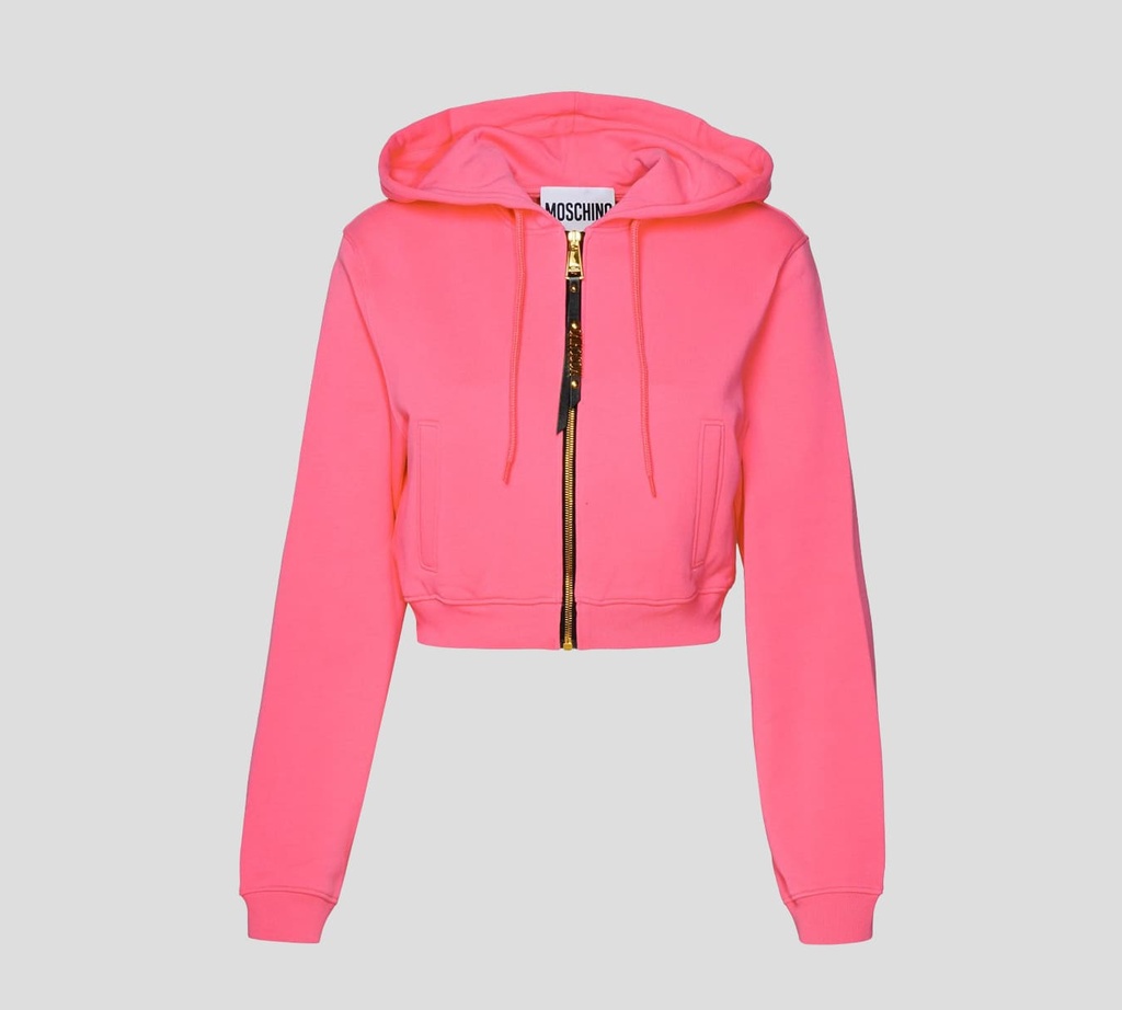 Moschino - HOODIE CORTO MANGA LARGA CON CIERRE FRONTAL Y DOBLE BOLSILLO