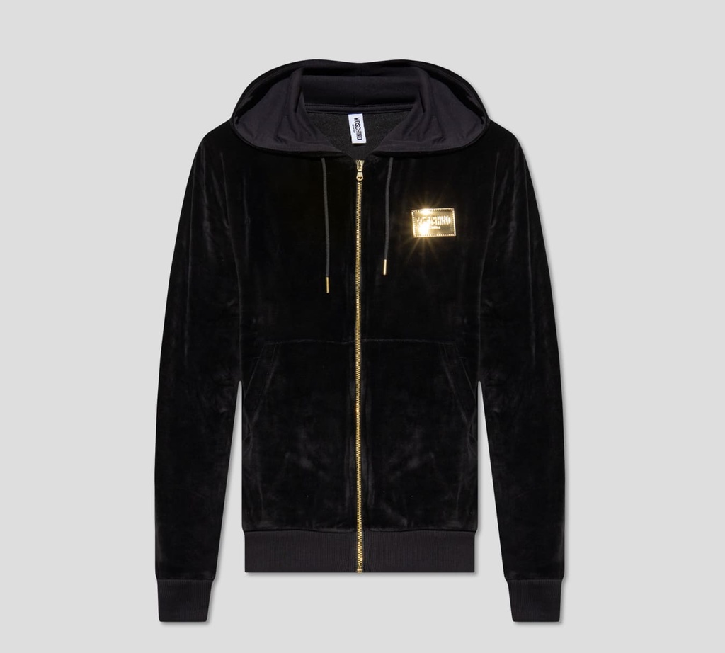 Moschino - SWEATER DE TERCIOPELO CON HOODIE Y CIERRE FRONTAL