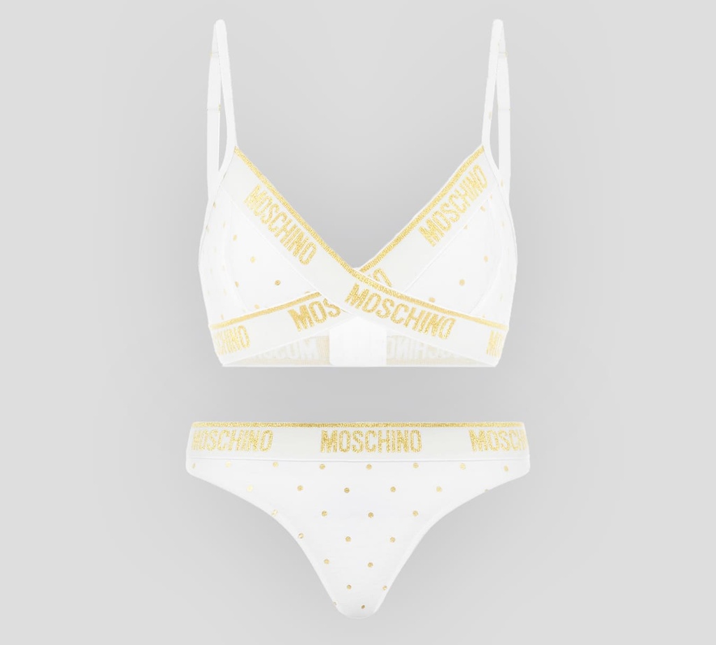 Moschino - CONJUNTO DE ROPA INTERIOR CON ESTAMPADO DE PUNTOS DORADOS Y BANDAS ELÁSTICAS