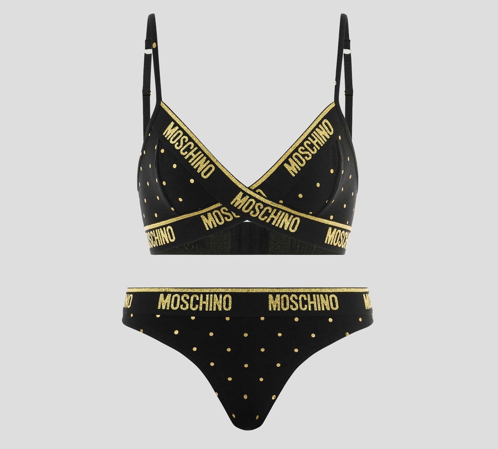 Moschino - CONJUNTO DE ROPA INTERIOR CON ESTAMPADO DE PUNTOS DORADOS Y BANDAS ELÁSTICAS