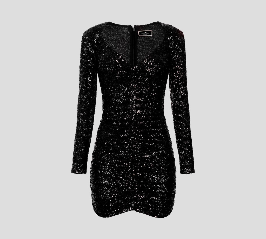 Elisabetta Franchi - VESTIDO CORTO DE LENTEJUELAS CON FRUNCIDO FRONTAL