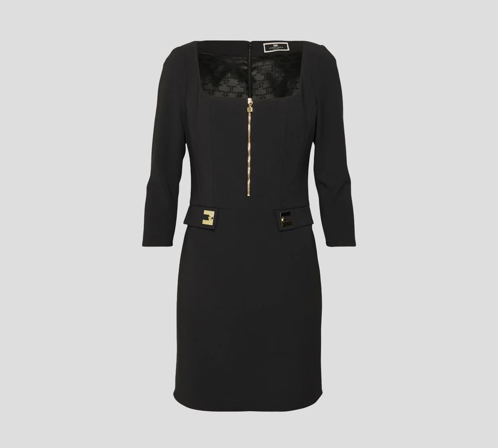 Elisabetta Franchi - VESTIDO CORTO CON CIERRE FRONTAL DORADO Y MANGAS 3/4