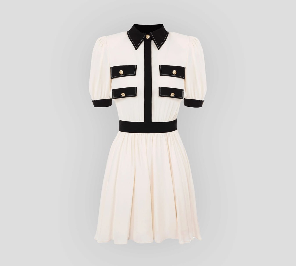 Elisabetta Franchi - VESTIDO CORTO CON MANGAS CORTAS ABULLONADAS