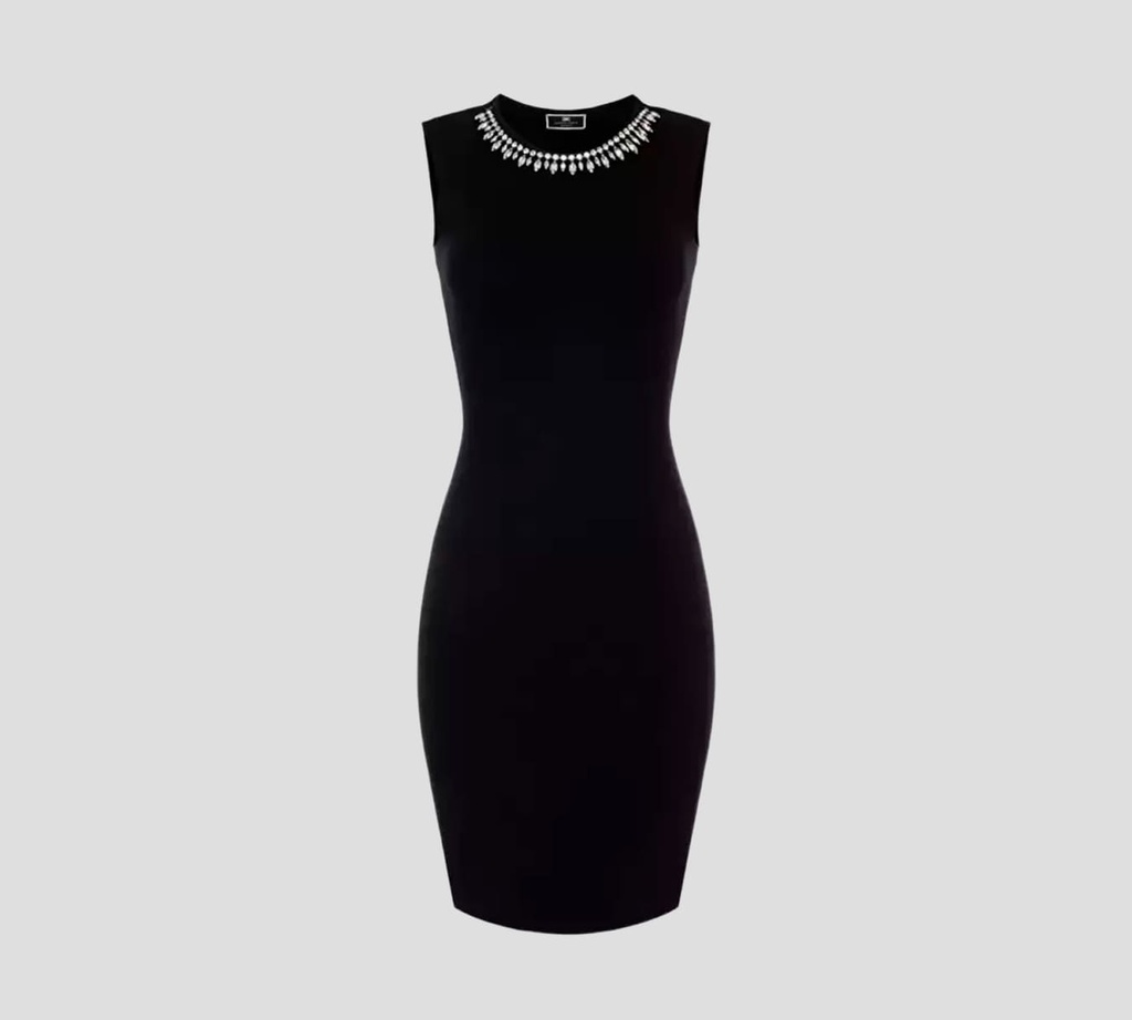 Elisabetta Franchi - VESTIDO CEÑIDO DE PUNTO CON COLLAR EN PIEDRAS DE VIDRIO