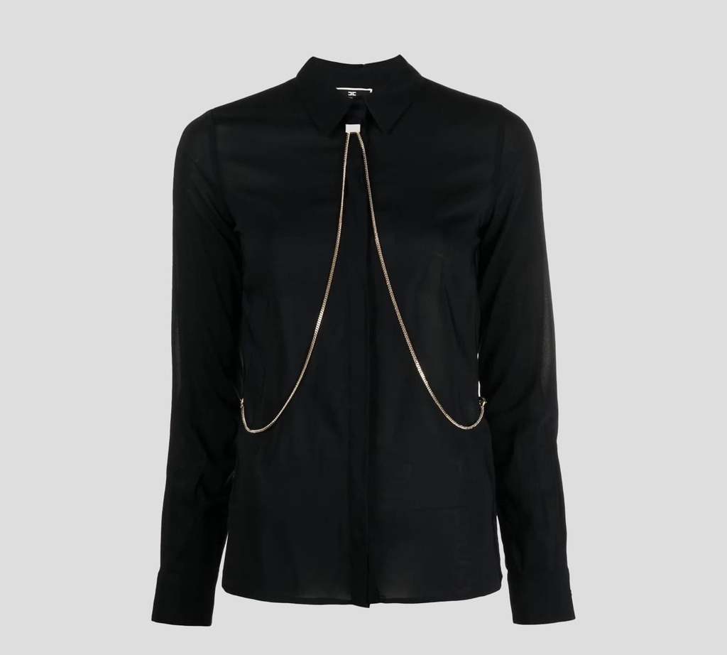 Elisabetta Franchi - BLUSA MANGA LARGA CON CADENA DORADA FRONTAL