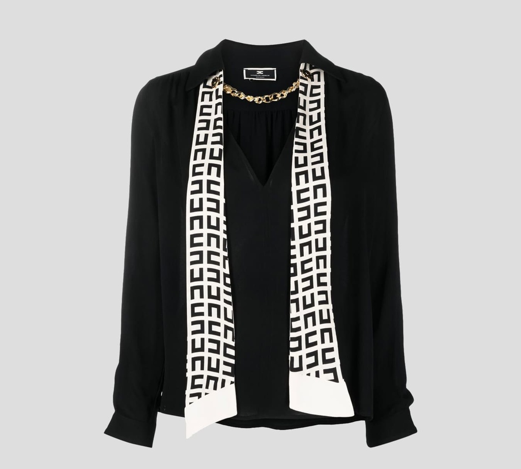 Elisabetta Franchi - BLUSA MANGA LARGA CON BUFANDA Y CADENA