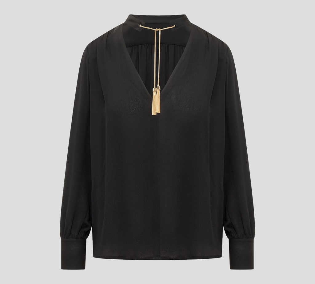 Elisabetta Franchi - BLUSA MANGA LARGA CON CUELLO "V" Y DETALLE DE CADENA