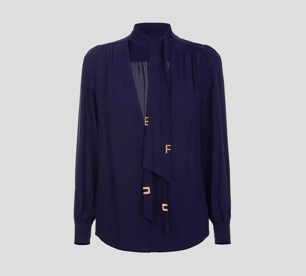 Elisabetta Franchi - BLUSA MANGA LARGA CON LETRAS DORADAS SOBRE BUFANDA
