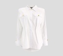 Elisabetta Franchi - BLUSA OVERSIZE OXFORD CON PLIEGUES Y BOTONES DORADOS