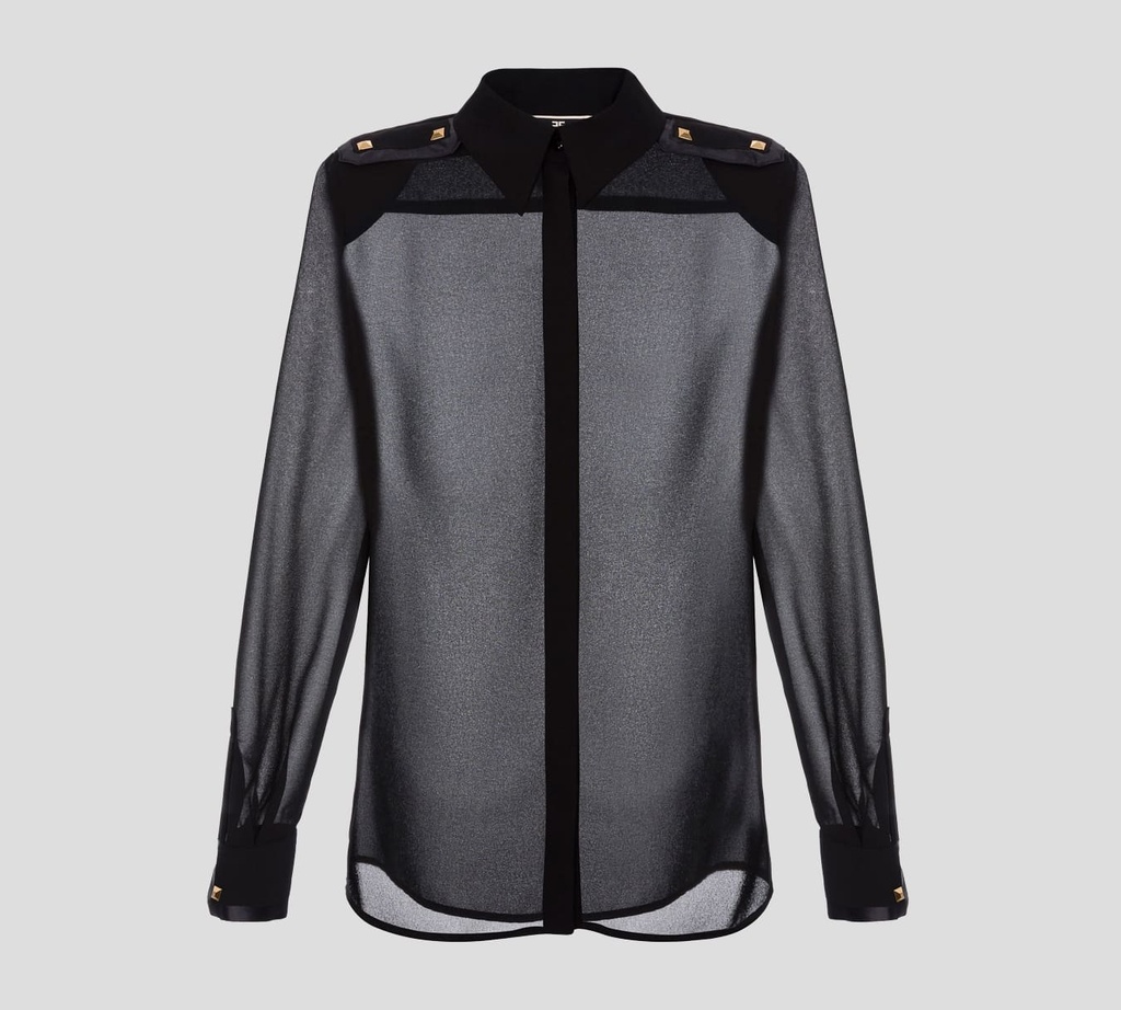 Elisabetta Franchi - BLUSA MANGA LARGA TRANSLÚCIDA CON APLIQUES METÁLICOS