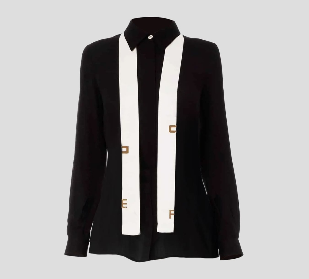 Elisabetta Franchi - BLUSA SEMITRANSLÚCIDA CON BUFANDA TIPO CORBATA