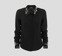 Elisabetta Franchi - BLUSA MANGA LARGA CON PEDRERIA EN CUELLO Y MANGAS