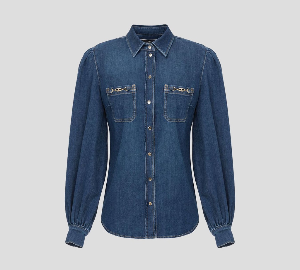 Elisabetta Franchi - CAMISA DE DENIM CON MANGA LARGA ABULLONADA