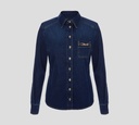 Elisabetta Franchi - CAMISA DE DENIM MANGA LARGA CON APLIQUE DE CADENA