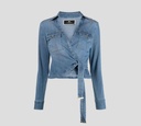Elisabetta Franchi - TOP MANGA LARGA DE DENIM CRUZADO AL LATERAL