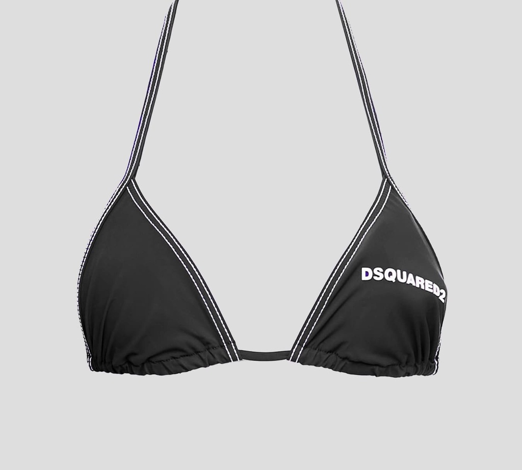 Dsquared2 - TOP DE BIKINI TRIANGULAR CON LOGO Y COSTURAS BLANCAS