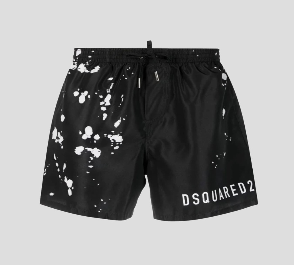 Dsquared2 - SHORT DE PLAYA MIDI CON PINTAS BLANCAS