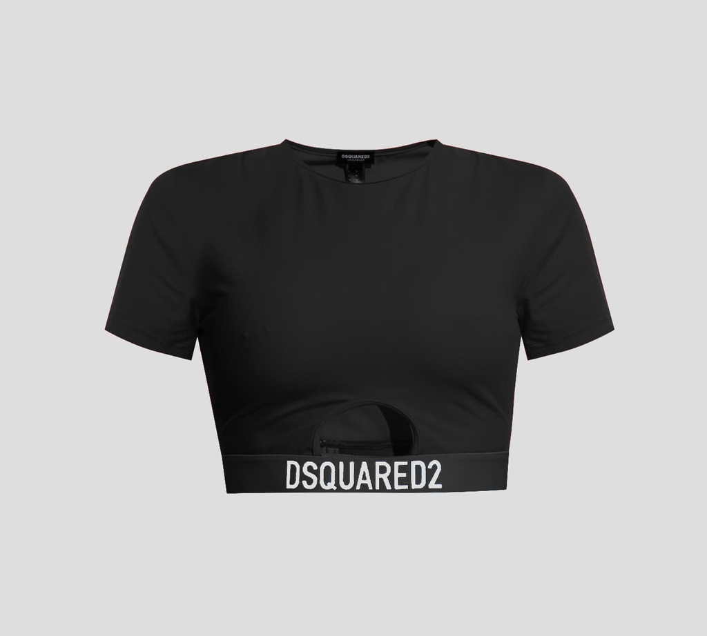 Dsquared2 - TOP DEPORTIVO DE LYCRA MANGA CORTA CON BANDA ELÁSTICA BAJO EL BUSTO