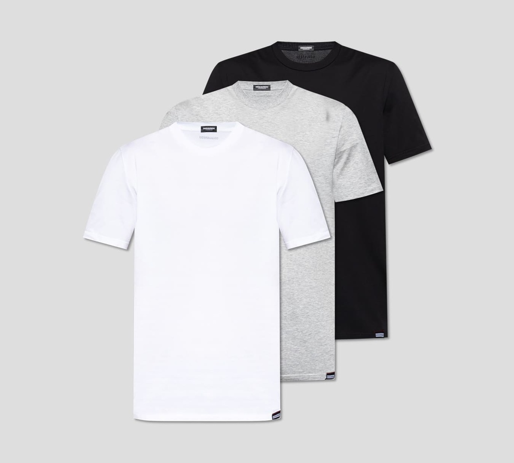 Dsquared2 - TRI PACK DE FRANELAS CUELLO REDONDO EN COLOR NEGRO, BLANCO Y GRIS