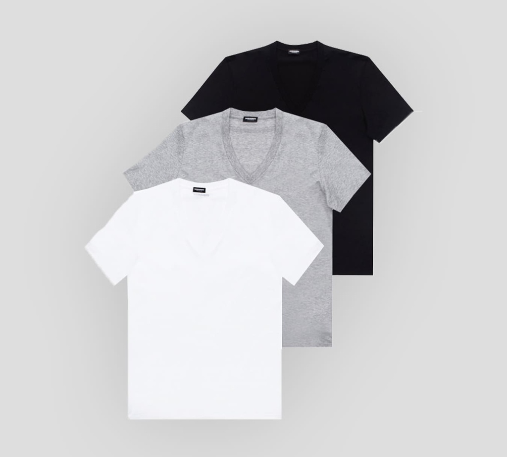 Dsquared2 - TRI PACK DE FRANELAS CUELLO "V" EN COLOR NEGRO, BLANCO Y GRIS