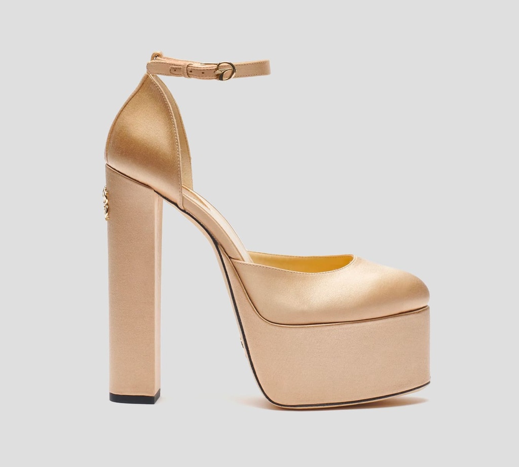 Elie Saab - ZAPATOS SATINADOS NUDE CON PLATAFORMA ALTA 