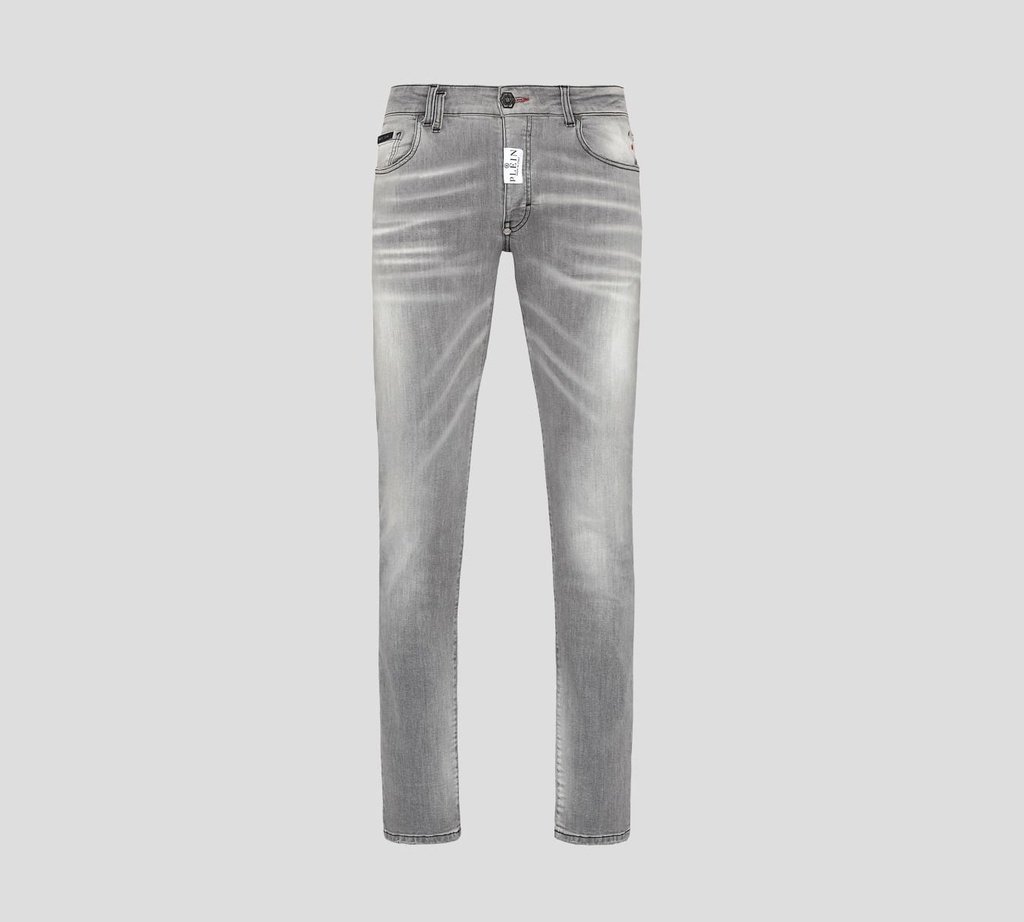 Philipp Plein - SKINNY JEANS SUPER STRAIGHT CON SELLO SOBRE BOLSILLO TRASERO