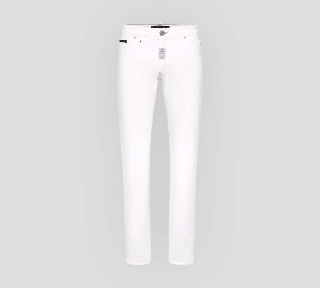 Philipp Plein - SKINNY JEANS SUPER STRAIGHT CON SELLO SOBRE BOLSILLO TRASERO