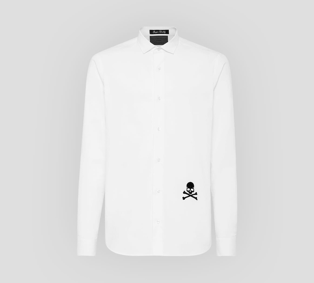Philipp Plein - CAMISA MANGA LARGA CON CALAVERA PEQUEÑA BORDADA