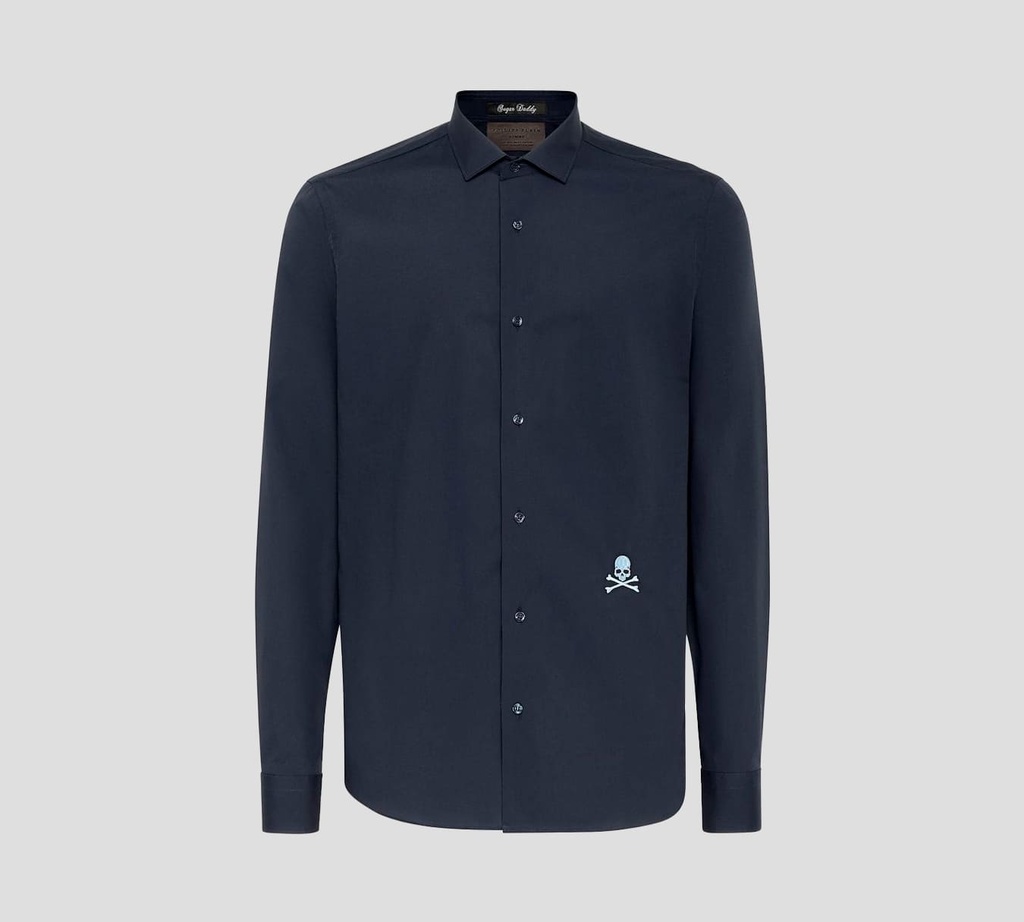 Philipp Plein - CAMISA MANGA LARGA CON CALAVERA PEQUEÑA BORDADA