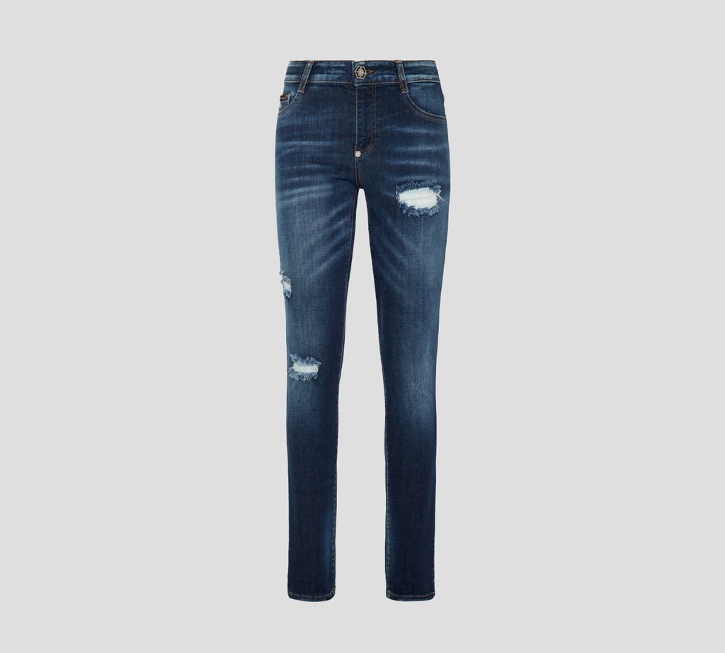 Philipp Plein - SKINNY JEANS RASGADOS CON SELLO SOBRE BOLSILLO TRASERO