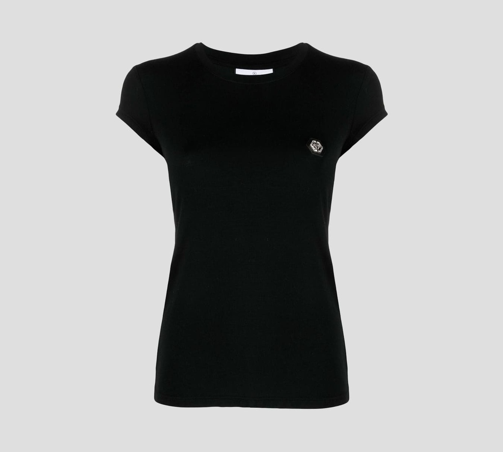 Philipp Plein - FRANELA CUELLO REDONDO BÁSICA CON SELLO HEXAGONAL SOBRE EL PECHO