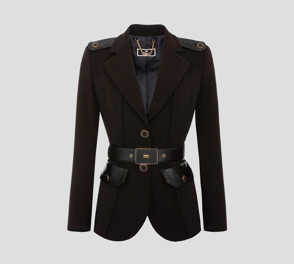 Elisabetta Franchi - BLAZER CON CINTURÓN Y DETALLES EN CUERO SINTÉTICO