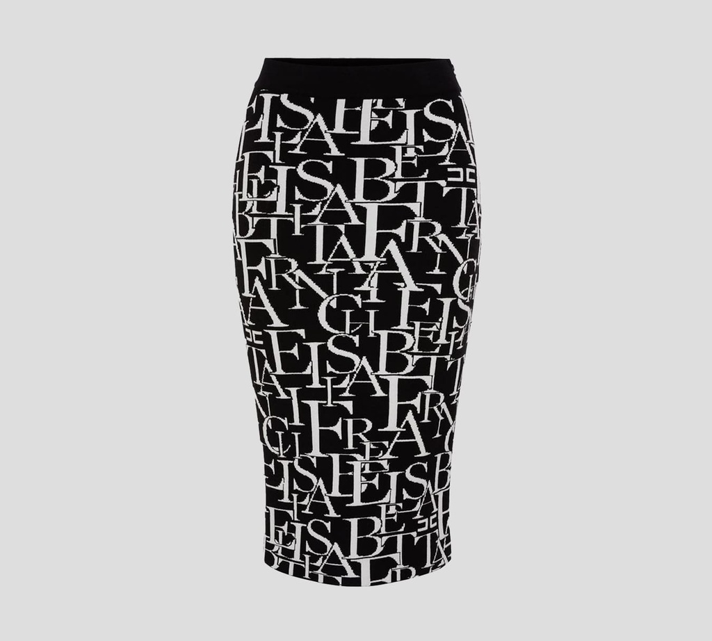 Elisabetta Franchi - FALDA LÁPIZ DE PUNTO CON PATRÓN DE LOGO