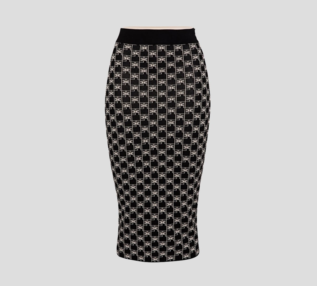 Elisabetta Franchi - FALDA LÁPIZ DE PUNTO CON PATRÓN DE LOGO