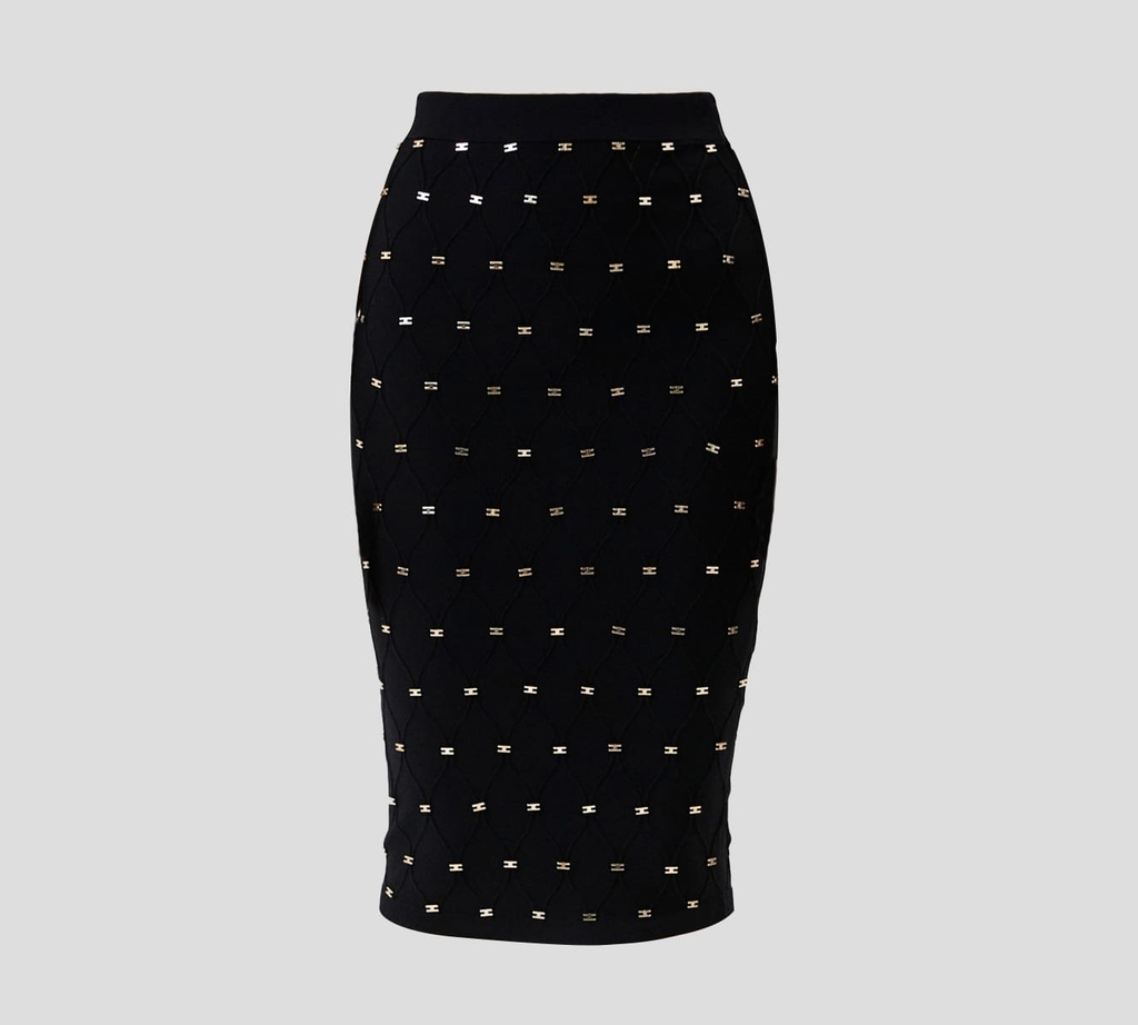 Elisabetta Franchi - FALDA LÁPIZ DE PUNTO CON BROCHES DE PLATA