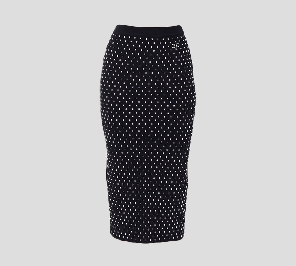 Elisabetta Franchi - FALDA LÁPIZ DE PUNTO CON DESTELLOS EN PUNTOS DE VIDRIO