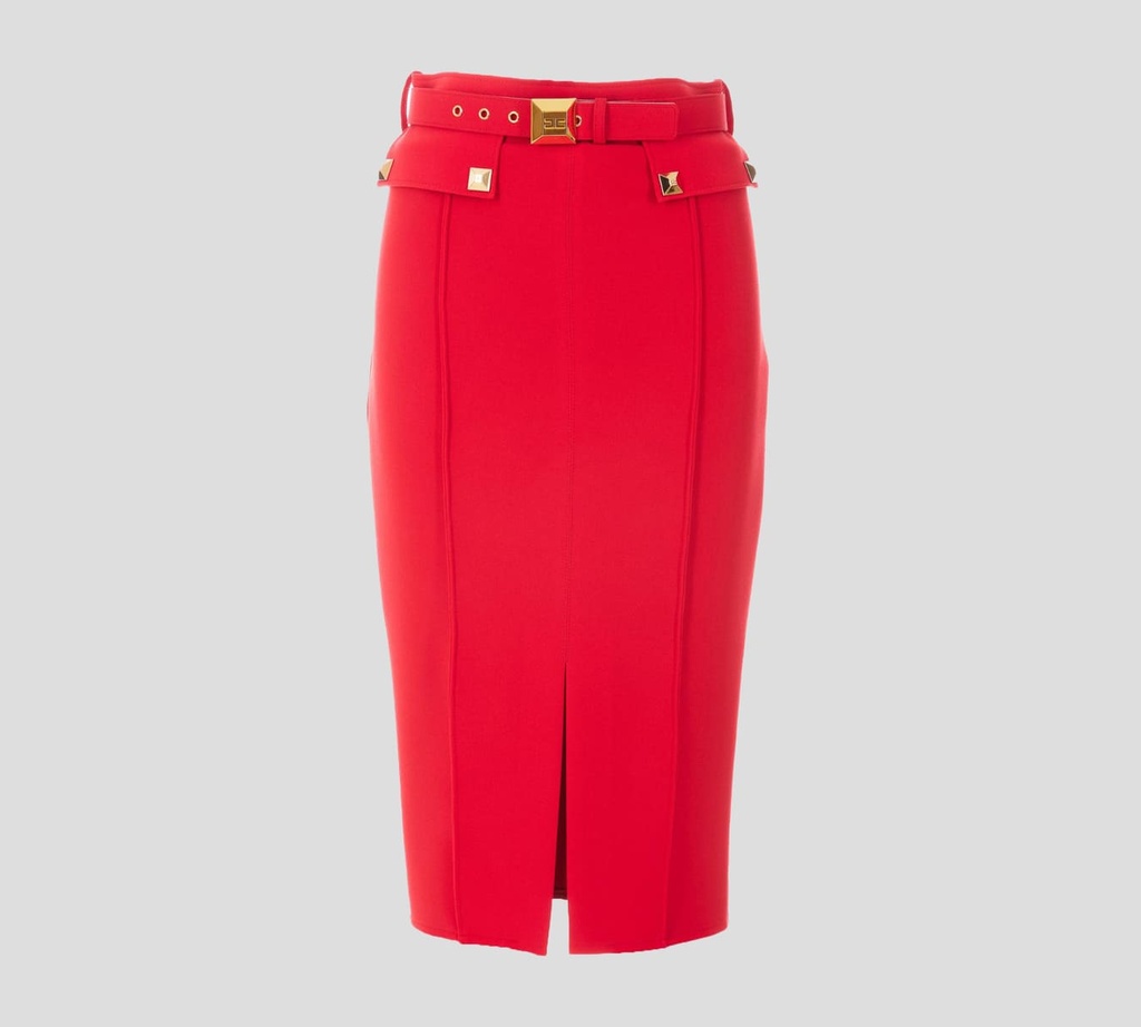 Elisabetta Franchi - FALDA LÁPIZ PLISADA CON CINTURÓN Y ABERTURA FRONTAL