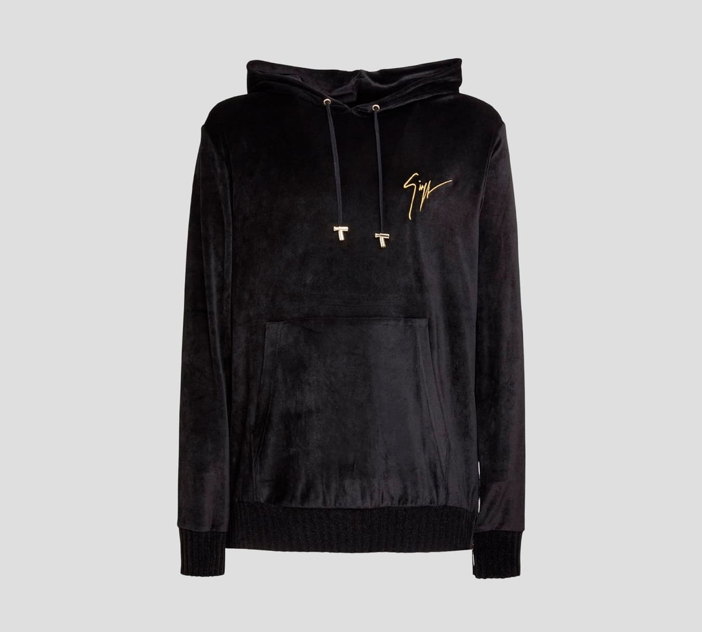 Giuseppe Zanotti - SWEATER HOODIE DE TERCIOPELO CON MAXI BOLSILLO FRONTAL