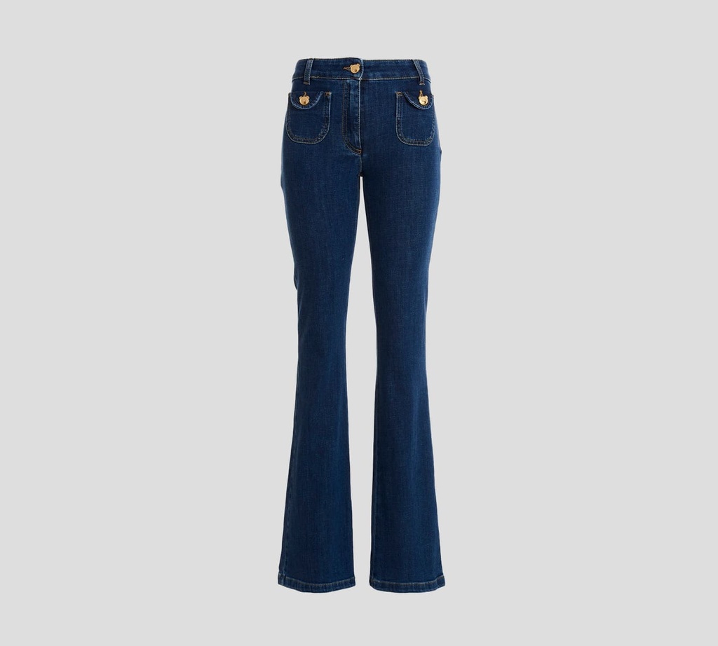 Moschino - JEAN BOTA ANCHA CON BOTONES METÁLICOS DE OSO